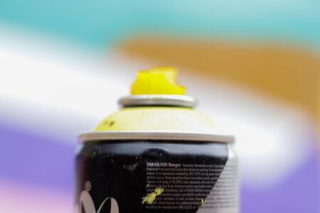 A detail of a graffiti can